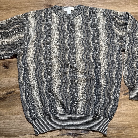 Vintage Tricots St Raphael MEDIUM Wool Blend Pullover Sweater Wavy Coogi Style M - Picture 4 of 16